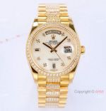  Swiss 1:1 Copy Rolex DayDate 36mm Watch White Mother Pearl Dial Center Diamond Strap